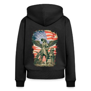 steampunk american flag - Sweat à capuche zippé Premium bio Femme - noir - Dos - Julia (174cm)