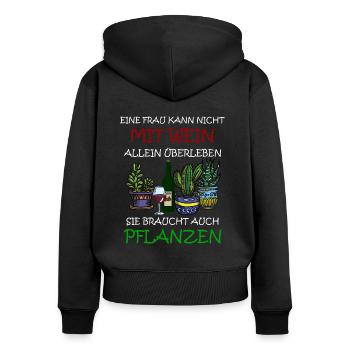 Eine Frau kann nicht nur mit Wein Überleben - Frauen Premium Bio Zip Hoodie - Schwarz - Hinten - Julia (174cm)