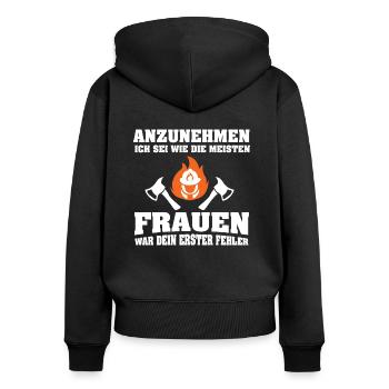 Feuerwehrfrau Spruch - Frauen Premium Bio Zip Hoodie - Schwarz - Hinten - Julia (174cm)