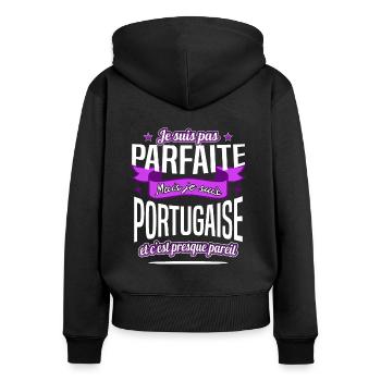 Portugaise du Portugal - Sweat à capuche zippé Premium bio Femme - noir - Dos - Julia (174cm)