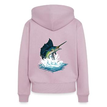 Poisson d’eau profonde Créatures marines Espadon Océan - Sweat à capuche zippé Premium bio Femme - rose poudré - Dos - Julia (174cm)