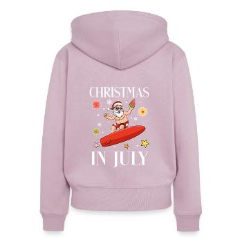 Noël Été Santa Surfer Surfboard - Sweat à capuche zippé Premium bio Femme - rose poudré - Dos - Julia (174cm)