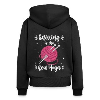 Stricken Knitting Is The New Yoga Stricker lustig - Frauen Premium Bio Zip Hoodie - Schwarz - Hinten - Julia (174cm)