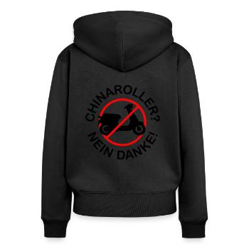 Chinaroller? Nein Danke! (2-farbig) - Frauen Premium Bio Zip Hoodie - Schwarz - Hinten - Julia (174cm)
