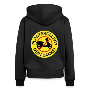 Plasteroller? Nein Danke! (3-farbig) - Frauen Premium Bio Zip Hoodie - Schwarz - Hinten - Julia (174cm)