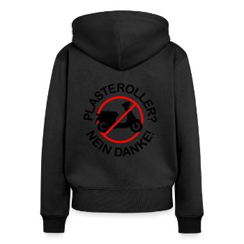 Plasteroller? Nein Danke! (2-farbig) - Frauen Premium Bio Zip Hoodie - Schwarz - Hinten - Julia (174cm)