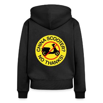 China Scooter? No Thanks! (3-farbig) - Frauen Premium Bio Zip Hoodie - Schwarz - Hinten - Julia (174cm)