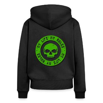 Mein Leben Meine Regeln - Frauen Premium Bio Zip Hoodie - Schwarz - Hinten - Julia (174cm)