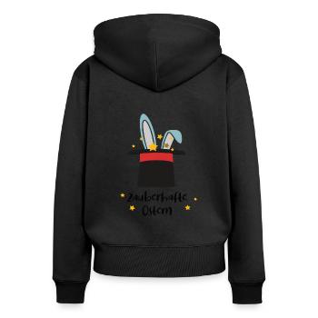 Ostergruß Zauberhafte Ostern Frohe Oster Hasenohr - Frauen Premium Bio Zip Hoodie - Schwarz - Hinten - Julia (174cm)