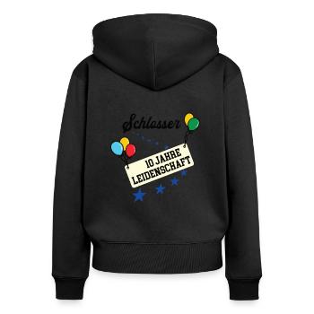 Schlosser Jubiläum 10 Jahre 10. jähriges Jubi 10th - Frauen Premium Bio Zip Hoodie - Schwarz - Hinten - Julia (174cm)