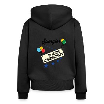 Spengler Jubiläum 10 Jahre 10. jähriges Jubi 10th - Frauen Premium Bio Zip Hoodie - Schwarz - Hinten - Julia (174cm)