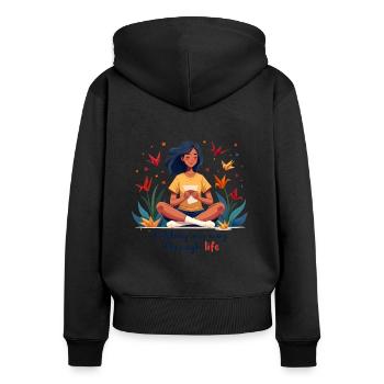 Folding my way through life - Origami falten - Frauen Premium Bio Zip Hoodie - Schwarz - Hinten - Julia (174cm)