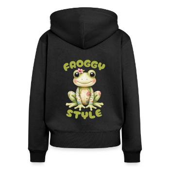 Froggy Style - Cute Frog - Women's Premium Organic Zip Hoodie - black - Back - Julia (174cm)
