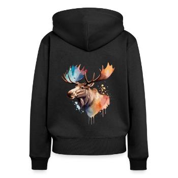 Elch Cool Bunt Bunt König des Waldes - Frauen Premium Bio Zip Hoodie - Schwarz - Hinten - Julia (174cm)