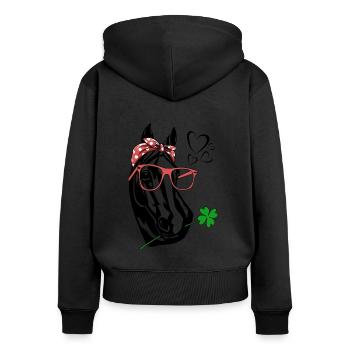 Cheval à lunettes - Sweat à capuche zippé Premium bio Femme - noir - Dos - Julia (174cm)