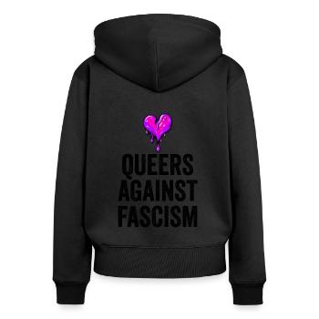 Queers against fascism - Frauen Premium Bio Zip Hoodie - Schwarz - Hinten - Julia (174cm)
