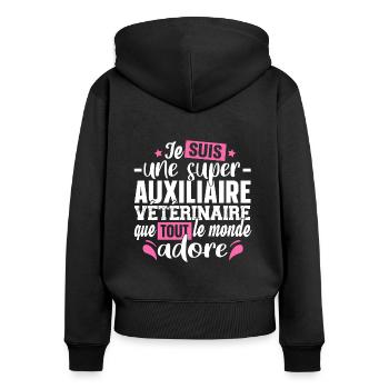 Auxiliaire Vétérinaire Métier Animal Chien Chat - Sweat à capuche zippé Premium bio Femme - noir - Dos - Julia (174cm)