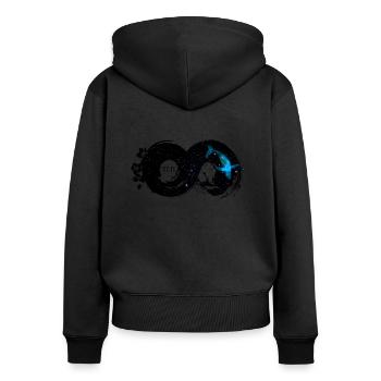 Infinite Improbability - Frauen Premium Bio Zip Hoodie - Schwarz - Hinten - Julia (174cm)