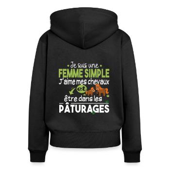 Cheval Poney Equestre Chevaux Cadeau Pâturage - Sweat à capuche zippé Premium bio Femme - noir - Dos - Julia (174cm)