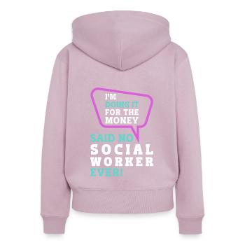 Mois du travail social à l’école IM Doing - Sweat à capuche zippé Premium bio Femme - rose poudré - Dos - Julia (174cm)
