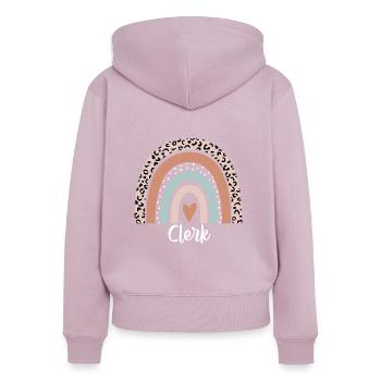 Verkäufer-Regenbogen-Leopard-lustige Verkäufer-Anerkennung - Frauen Premium Bio Zip Hoodie - Altrosa - Hinten - Julia (174cm)