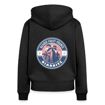 Biarritz Côte Basque France Été Surf Design - Sweat à capuche zippé Premium bio Femme - noir - Dos - Julia (174cm)