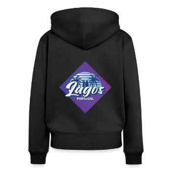 Lagos Algarve Portugal Retro 80er Sommer Surf Desig - Frauen Premium Bio Zip Hoodie - Schwarz - Hinten - Julia (174cm)