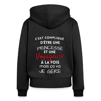 Prinzessin und Reisende, ich schaffe es! - Frauen Premium Bio Zip Hoodie - Schwarz - Hinten - Julia (174cm)