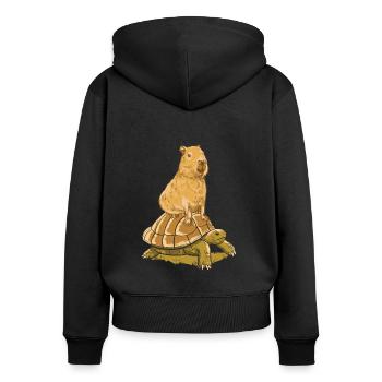 Capybara - Frauen Premium Bio Zip Hoodie - Schwarz - Hinten - Julia (174cm)