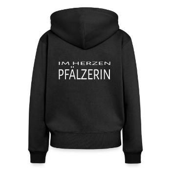 IM HERZEN PFÄLZERIN - Frauen Premium Bio Zip Hoodie - Schwarz - Hinten - Julia (174cm)