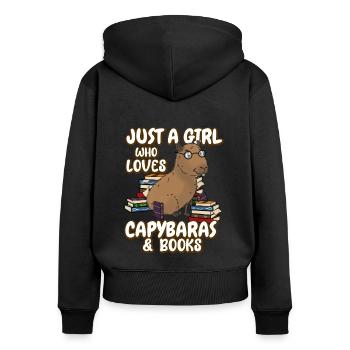 Seulement une femme qui aime le capybara et les livres - Sweat à capuche zippé Premium bio Femme - noir - Dos - Julia (174cm)