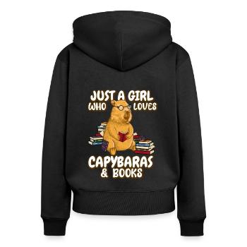 Seulement une femme qui aime le capybara et les livres - Sweat à capuche zippé Premium bio Femme - noir - Dos - Julia (174cm)