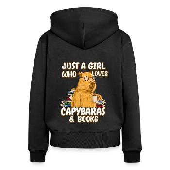 Seulement une femme qui aime le capybara et les livres - Sweat à capuche zippé Premium bio Femme - noir - Dos - Julia (174cm)