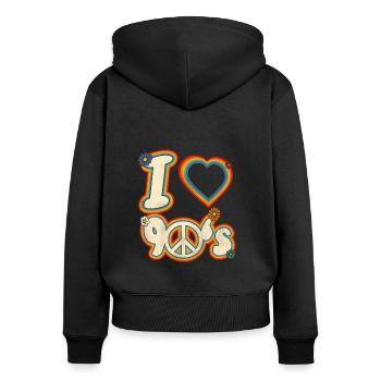 ich liebe die 90's Peace Zeichen - Frauen Premium Bio Zip Hoodie - Schwarz - Hinten - Julia (174cm)