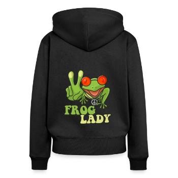 Dame grenouille - Sweat à capuche zippé Premium bio Femme - noir - Dos - Julia (174cm)