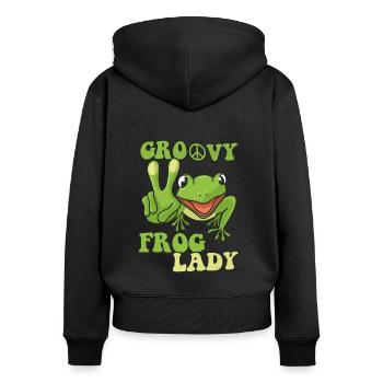Groovy Frog Lady - Sweat à capuche zippé Premium bio Femme - noir - Dos - Julia (174cm)