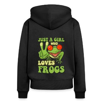 Juste une fille qui aime les grenouilles - Sweat à capuche zippé Premium bio Femme - noir - Dos - Julia (174cm)