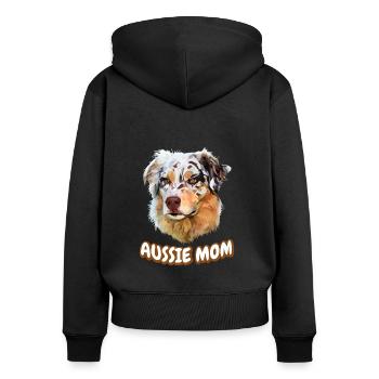 Aussie Mom Australian Shepherd Dog - Women's Premium Organic Zip Hoodie - black - Back - Julia (174cm)