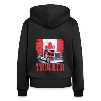 Trucker Canadian Flag - Frauen Premium Bio Zip Hoodie - Schwarz - Hinten - Julia (174cm)