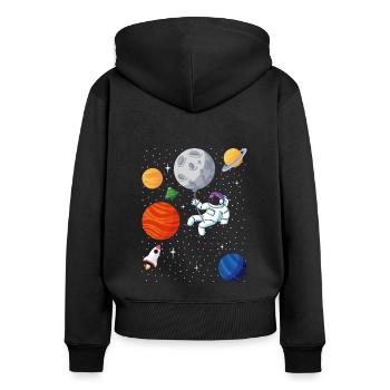 Astronaut Planeten Weltraum Geschenk für Kinder - Frauen Premium Bio Zip Hoodie - Schwarz - Hinten - Julia (174cm)