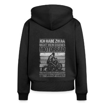 Ich habe zwar nicht mein eigenes Motorrad Bikerin - Frauen Premium Bio Zip Hoodie - Schwarz - Hinten - Julia (174cm)