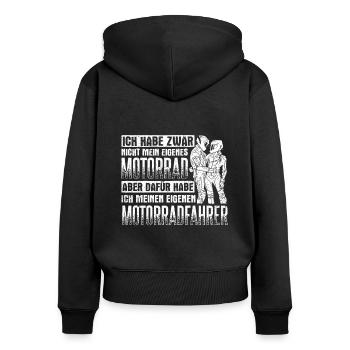 Ich habe zwar nicht mein eigenes Motorrad Bikerin - Frauen Premium Bio Zip Hoodie - Schwarz - Hinten - Julia (174cm)