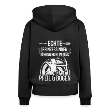 Prinzessinnen kommen nicht im Kleid sondern Pfeil - Frauen Premium Bio Zip Hoodie - Schwarz - Hinten - Julia (174cm)