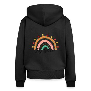 Big Sister Kids Flowers - Frauen Premium Bio Zip Hoodie - Schwarz - Hinten - Julia (174cm)