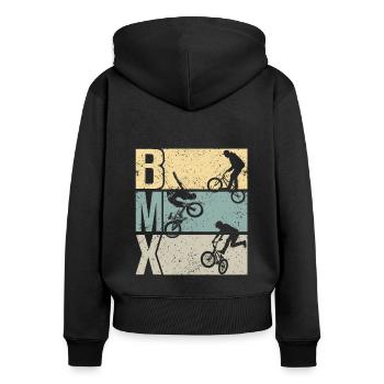 BMX cooles Retro Fan Geschenk Motiv für Junge Mädc - Frauen Premium Bio Zip Hoodie - Schwarz - Hinten - Julia (174cm)