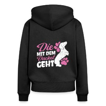 Die mit dem Dackel geht - Dackel Mama Muttertag Da - Frauen Premium Bio Zip Hoodie - Schwarz - Hinten - Julia (174cm)