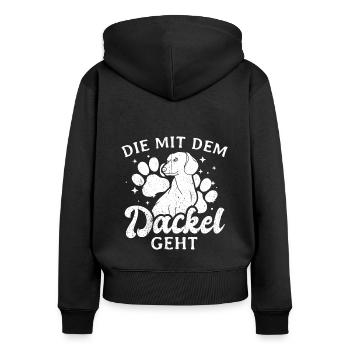 Die mit dem Dackel geht - Dackel Mama Muttertag Ge - Frauen Premium Bio Zip Hoodie - Schwarz - Hinten - Julia (174cm)