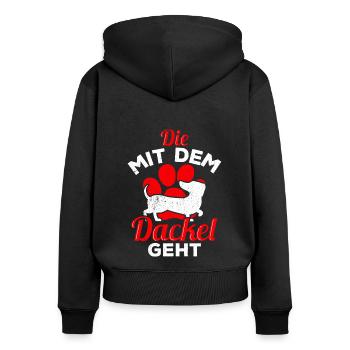 Die mit dem Dackel geht - Dackel Mama Muttertag Da - Frauen Premium Bio Zip Hoodie - Schwarz - Hinten - Julia (174cm)
