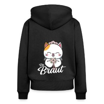 Die Braut Katze JGA Junggesellinnenabschied Hochze - Frauen Premium Bio Zip Hoodie - Schwarz - Hinten - Julia (174cm)