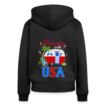 Glamping in The USA July 4th - Women's Premium Organic Zip Hoodie - black - Back - Julia (174cm)
